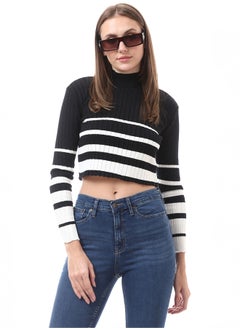 Buy Black Soft Basic Pullover with White Stripes in Egypt