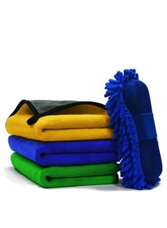 اشتري Car Towel Microfiber Cleaning Cloth Pack of 3 with Washing Sponge- Multipurpose Towel for Washing Drying Dusting في الامارات