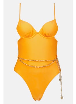 Buy Women Solid One Piece Swimwear, Orange in UAE