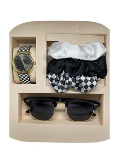 Buy Ladies Analog Checkered Watch with Matching Sunglasses and Hair Accessories in UAE