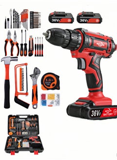 Buy 36 V Cordless Power Drill With 2 Batteries And Charger, 102-Pieces Drill/Driver Tool Accessories Kit, Red in Saudi Arabia