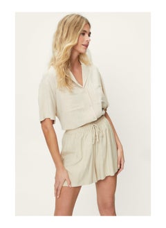 Buy Linen Drawstring High Waist Flippy Shorts in UAE