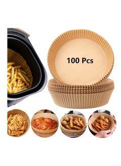 اشتري Air Fryer Disposable Paper Liner, 100PCS Non-stick Air Fryer Paper Liners, Oil-proof Parchment Paper liners Disposable Air Fryer Liner, Food Pad Paper for Baking Microwave Roasting في مصر