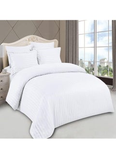 Buy Rose hotel comforter set with fixed filling classic striped design woven from microfiber material consisting of 7 pieces king size for two people white in Saudi Arabia