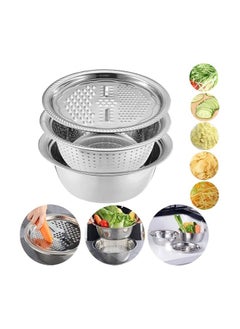 Buy TeeBetter Multifunctional Stainless Steel Basin with Grater Vegetable Cutter with Drain Basket Bowl Set 3 in 1 Cheese Grater Ginger Grater with Strainer Basin for Kitchen Washing Vegetables (30cm) in Egypt