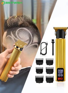 Buy Hair Trimmer for Men, Beard Trimmer for Men Barber Professional Cordless Zero Gapped Hair Clippers with LCD Display, Men Shavers Edgers Electric Rechargeable T Liners Clipper, Mens Gifts - Gold in Saudi Arabia