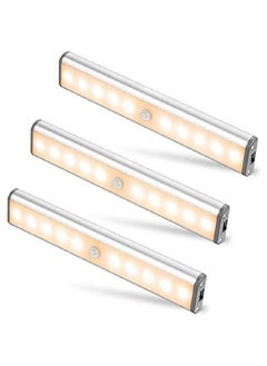 Buy Motion Sensor Light Bar Night Light for Room, Stick-on Anywhere Wireless Battery Operated 10 LEDs Closet Lights Wardrobe Lighting LED Light(Warm White, 3 Pack) in UAE