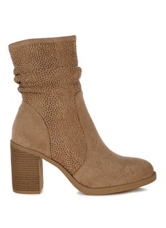 Buy Rhinestone Studded Slouchy Ankle Boots in Beige in UAE