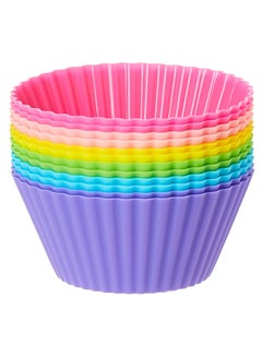 اشتري 12 PCS Silicone Cupcake Non-Stick Muffin Cake Multicolored Chocolate Liner Baking Cup Mold في السعودية
