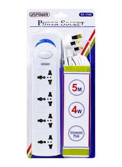 اشتري Unipower Power Strips EX-1760 Extension Cord with 4 way Outlets with switch, Universal Plug Adapter, Charging Socket with 5 meter Extension Cord (White) في الامارات