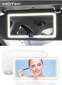 Buy Car Makeup Mirror Sun Visor Vanity Mirror With LED Light Supplement Light 3 Light Modes Car Rechargeable Makeup Mirror For Car Truck SUV, White in UAE