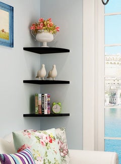 Buy Floating Corner Wall Shelf 3Pcs Triangle Bookshelf Home Decor 3 Tier Display Organizer 40cm Black in UAE