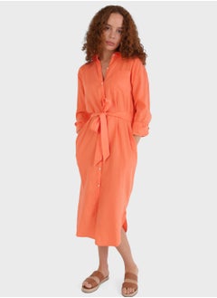 Buy Tie Detail Button Down Dress in UAE