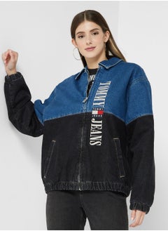 Buy Colorblock Pocket Detail Denim Jacket in UAE