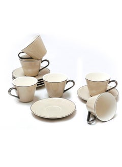 Buy Tea Cup & Saucer Set 12 Pcs Fine Porcelain 215ml Tea Sets 6 Cups and 6 Saucers in UAE