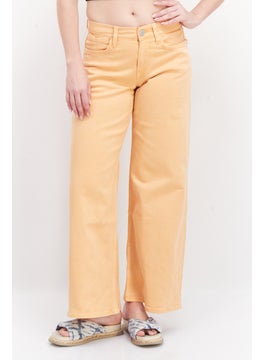 Buy Women Short Wide Leg Solid Non-Stretchable Jeans, Orange in UAE