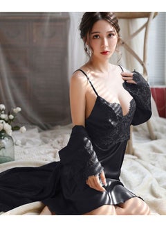 Buy Pajamas Women Summer Thin Ice Silk Sling Nightdress Nightgown Satin Silk Home Service in UAE