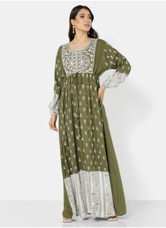 Buy CREAM COMMON EMBROIDERY ELEGANT KAFTAN JALABIYA DRESS in Saudi Arabia