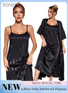 اشتري 2-Piece Women'S Striped Pajamas Classic Round Neck Vertical Stripe And Ankle Length Suspender Nightgown 5 Sleeve Long Cardigan في السعودية