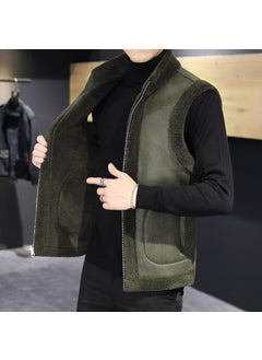 Buy 2024 Mens Reversible Fur Vest Casual Fleece Army Green in UAE