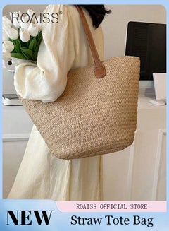 Buy Women Straw Woven Shoulder Bag Summer Beach Travel Crossbody Handbag Classics Satchel Purse Woven Handbags Women Straw Tote Bag with Zip in Saudi Arabia