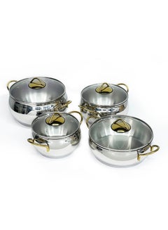 Buy 8 Pieces Sevval Cookware Set 18 Cm Deep Pot 20 Cm Deep Pot 24 Cm Deep Pot 24 Cm Low Pot Silver/Gold Color in UAE