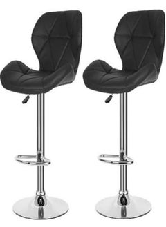 اشتري Set of 2 Diamond Style PU Leather Extra Wide Comfortable Cushioned Adjustable Bar Stool with Footrest High Chair for Kitchen,Bar Counter,Office Chair, Black في الامارات