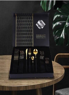 Buy 24 Piece Spoon Set Gold White in Egypt