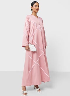 Buy V-Neck Lace Detailed Abaya in UAE