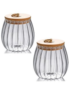 Buy Borosilicate Glass Storage Jar With Airtight Bamboo Lid and Metal Handle (Set Of 2) , 700ML Oval in UAE