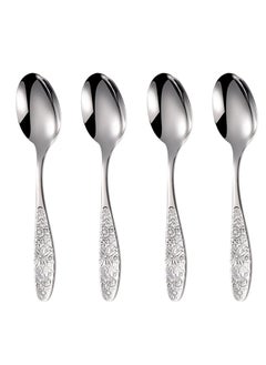 اشتري Hammered Pattern Stainless Steel Bouillon Spoon,Embossed Pattern Flatware,Hammered Surface Dessert Spoons,7 Inch,Set of 4 في السعودية