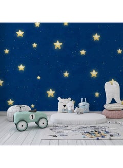 Buy Seamless Background With Shining Golden Stars On Dark Blue Sky Illustration Fabric Wallpaper Covers An Area ​​Up To 4.2Mx3M With Adhesive And Smoothing Tool in Egypt