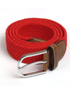 اشتري 105-110cm Elastic Braided belt Needle Buckle Elastic Belt Casual Canvas Red في الامارات