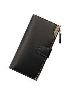 Buy PU Leather Zipper Long Wallet Black in UAE