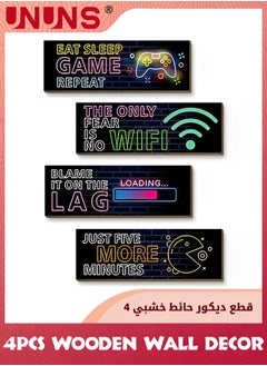 اشتري 4 Pieces Neon Gaming Decor for Boys Room,Wooden Video Game Wall Art Print,11.41 x 3.93 Inch Motivational Quote Gamer Hanging Plaques Wall Decor for Boys Kids Room Bedroom Playroom Decor في السعودية