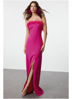 Buy Pink Body-Fitting Evening Dress with Woven Otriches TPRSS22AE0095 in Egypt