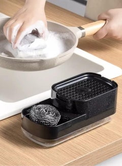 اشتري Dish Soap Dispenser Sponge Holder 2 in 1 Kitchen Gadgets Space Saving Sink Countertop Organizer For Kitchen Black colour في الامارات
