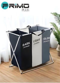 Buy Laundry Storage Basket Multicolour , 3-Section Laundry Basket Foldable Laundry Storage Basket Home Dirty Clothes Organizer Waterproof Black/White/Grey, 137L in Saudi Arabia