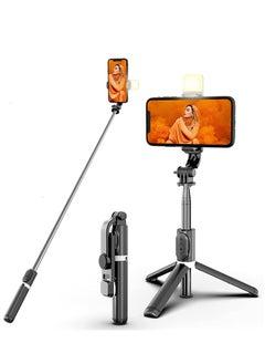 اشتري Portable Selfie Stick Tripod with Light with Detachable Bluetooth Remote,41 Inch Extendable Tripod Compatible with IPhone 13 Pro/12/11 Pro/Max/XS/XR/X and Samsung Galaxy S10/S9 Plus في الامارات