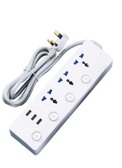 اشتري وصلة كهرباء Tycom Strip مع USB- وصلة تمديد مسطحة مع 3 منافذ تيار متردد على نطاق واسع و 3 USB ، محطة سطح مكتب صغيرة مع سلك طاقة 6 أقدام ، مقبس مضغوط (GK-3034U) في الامارات