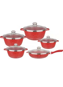 Buy 10 Piece Cookware Set Aluminum Pots And Pans With Tempered Glass Lids Kitchen Tools in Saudi Arabia