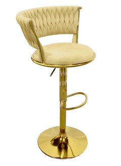 Buy Velvet Bar Stool Chair Metal Leg, Adjustable High Backrest 360° Upholstered Seat Kitchen Home Office Chairs in UAE