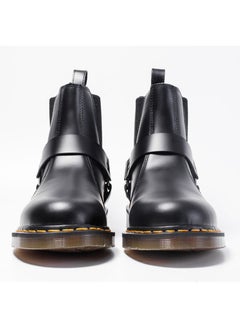 Buy Women's Leather One Foot Short Boots With Leather Buckle Black in UAE