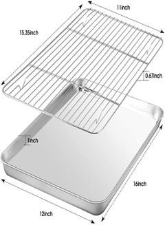 Buy Baking Sheet Nonstick Baking Pans with Rack Set 1 Sheets+1 Rack Stainless Steel Cookie Sheet Pan with Cooling Rack for Oven 16" x 12" x 1" Tray Non-Toxic Heavy Duty Easy Clean in UAE