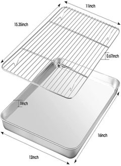 Buy Baking Sheet Nonstick Baking Pans with Rack Set 1 Sheets+1 Rack Stainless Steel Cookie Sheet Pan with Cooling Rack for Oven 16" x 12" x 1" Tray Non-Toxic Heavy Duty Easy Clean in UAE