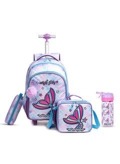 اشتري 18 Inch Set Of 4 Trolley School Bag With Tritan Water Bottle 420 ML, Lunch Bag And Pencil Case - Mermaid Purple في الامارات