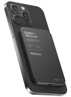 Buy Momax Q.Mag X 5000 mAh Magnetic Wireless Battery Pack USB-C Up to 20W PD output - Black in UAE