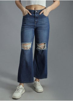 Buy Women 90's Baggy Stretchable Distress Cotton Jeans in UAE