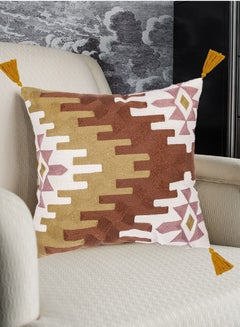 Buy Cushion Cover 1-Pcs 45X45 CM With Filler Luxury Embroidered Golden Striped Cushion Case, Suitable For Sofa Bed Living Room, And Couch, Brown in Saudi Arabia