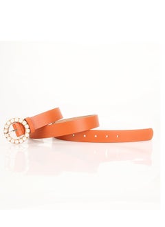 Buy Elegant And Intelligent Ladies Trend Round Pearl Pin Buckle Belt 105cm Orange in UAE